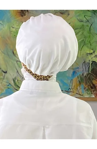 Nazlı Model Buckle Large Milk Brown Houndstooth Hijab Hat SBT26SPK27-10 White Brown 26SPK27-10