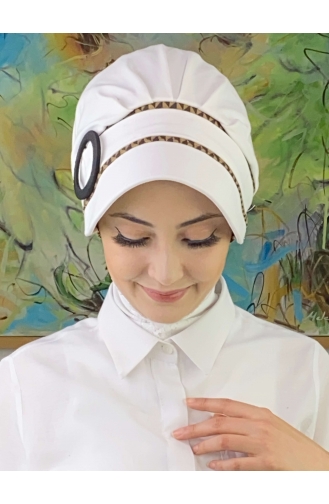 Nazlı Modèle Boucle Grand Lait Marron Pied De Poule Hijab Chapeau SBT26SPK27-10 Blanc Marron 26SPK27-10