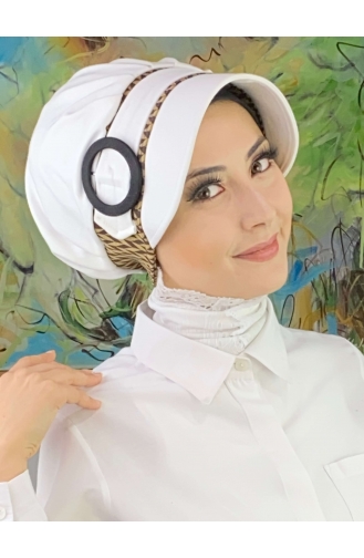 Nazlı Modèle Boucle Grand Lait Marron Pied De Poule Hijab Chapeau SBT26SPK27-10 Blanc Marron 26SPK27-10