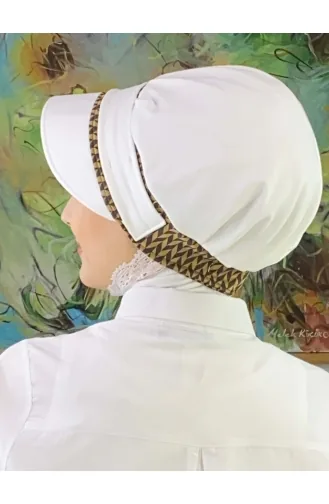 Nazlı Model Buckle Large Milk Brown Houndstooth Hijab Hat SBT26SPK27-10 White Brown 26SPK27-10