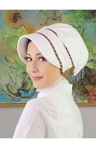 Nazlı Model Buckle Large Milk Brown Houndstooth Hijab Hat SBT26SPK27-10 White Brown 26SPK27-10