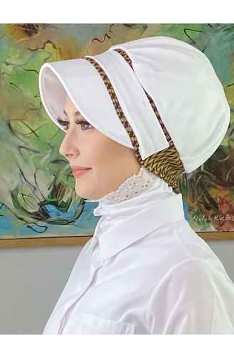 Nazlı Modèle Boucle Grand Lait Marron Pied De Poule Hijab Chapeau SBT26SPK27-10 Blanc Marron 26SPK27-10