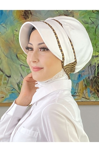 Nazlı Modell Schnalle Großer Milchbrauner Hahnentritt-Hijab-Hut SBT26SPK27-10 Weißbraun 26SPK27-10