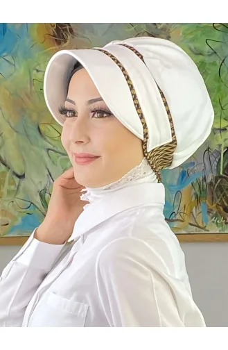 Nazlı Model Buckle Large Milk Brown Houndstooth Hijab Hat SBT26SPK27-10 White Brown 26SPK27-10