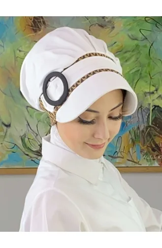 Nazlı Model Buckle Large Milk Brown Houndstooth Hijab Hat SBT26SPK27-10 White Brown 26SPK27-10
