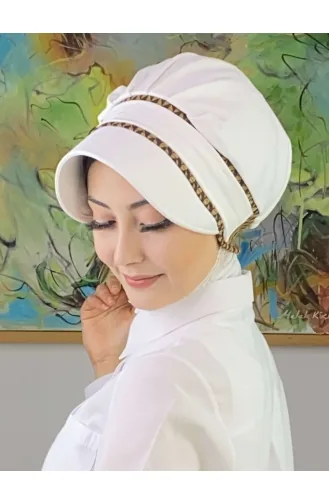 Nazlı Model Buckle Large Milk Brown Houndstooth Hijab Hat SBT26SPK27-10 White Brown 26SPK27-10