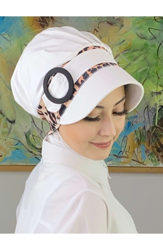 Nazlı Modèle Boucle Grand Lait Marron Pied De Poule Hijab Chapeau SBT26SPK27-11 Blanc Marron Foncé 26SPK27-11