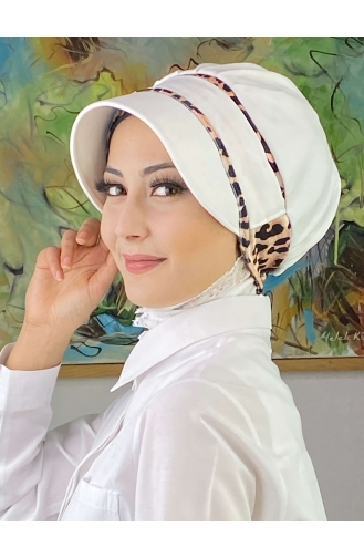 Nazlı Model Buckle Large Milk Brown Houndstooth Hijab Hat SBT26SPK27-11 White Dark Brown 26SPK27-11