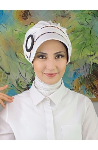 Nazlı Modèle Boucle Grand Lait Marron Pied De Poule Hijab Chapeau SBT26SPK27-11 Blanc Marron Foncé 26SPK27-11