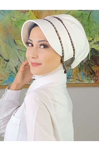 Nazlı Model Buckle Large Milk Brown Pullover Hijab Hat SBT26SPK27-12 White Black 26SPK27-12