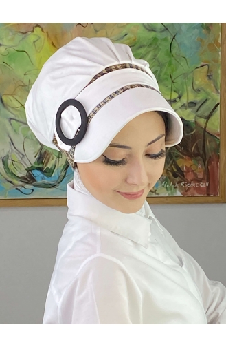 Nazlı Model Buckle Large Milk Brown Pullover Hijab Hat SBT26SPK27-12 White Black 26SPK27-12