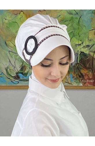Nazlı Model Buckle Large Milky Brown Houndstooth Hijab Hat SBT26SPK27-01 White Milky Brown 26SPK27-01