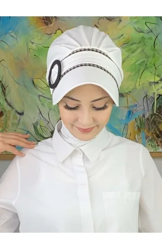 Nazlı Model Buckle Large Milky Brown Houndstooth Hijab Hat SBT26SPK27-01 White Milky Brown 26SPK27-01