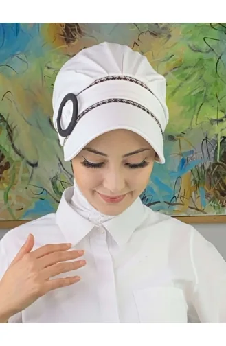 Nazlı Model Buckle Large Milky Brown Houndstooth Hijab Hat SBT26SPK27-01 White Milky Brown 26SPK27-01