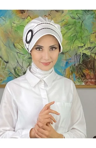 Nazlı Model Buckle Large Milky Brown Houndstooth Hijab Hat SBT26SPK27-01 White Milky Brown 26SPK27-01
