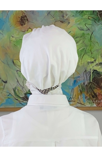 Nazlı Modèle Boucle Grand Marron Laiteux Pied De Poule Hijab Chapeau SBT26SPK27-01 Blanc Marron Laiteux 26SPK27-01