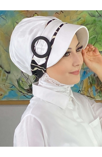 Nazlı Model Buckle Large Milk Brown Pullover Hijab Hat SBT26SPK27-02 White Black 26SPK27-02