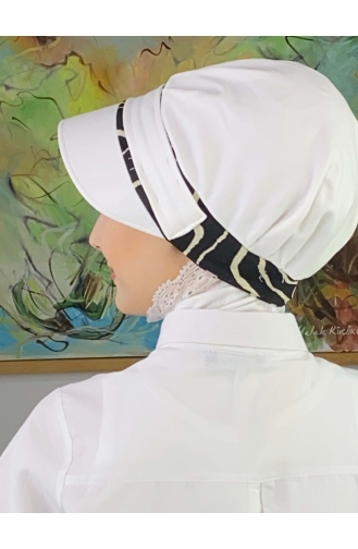 Nazlı Modèle Boucle Grand Pull Marron Lait Hijab Chapeau SBT26SPK27-02 Blanc Noir 26SPK27-02