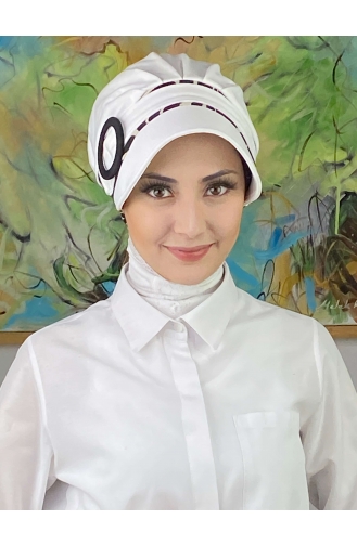 Nazlı Model Buckle Large Milk Brown Pullover Hijab Hat SBT26SPK27-02 White Black 26SPK27-02