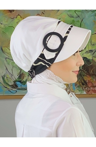 Nazlı Modèle Boucle Grand Pull Marron Lait Hijab Chapeau SBT26SPK27-02 Blanc Noir 26SPK27-02