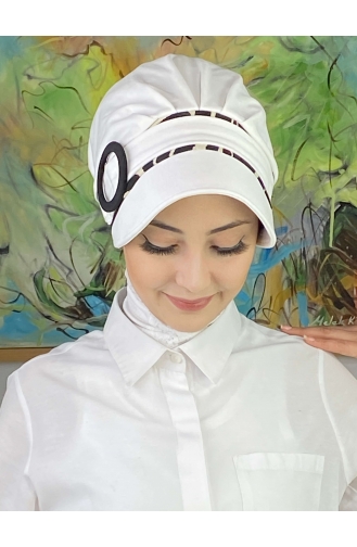 Nazlı Modèle Boucle Grand Pull Marron Lait Hijab Chapeau SBT26SPK27-02 Blanc Noir 26SPK27-02