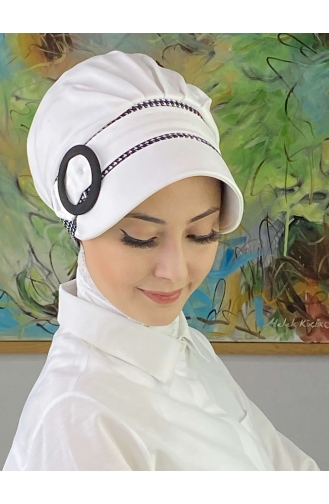 Nazlı Modèle Boucle Grand Pull Marron Lait Hijab Chapeau SBT26SPK27-04 Blanc Noir 26SPK27-04