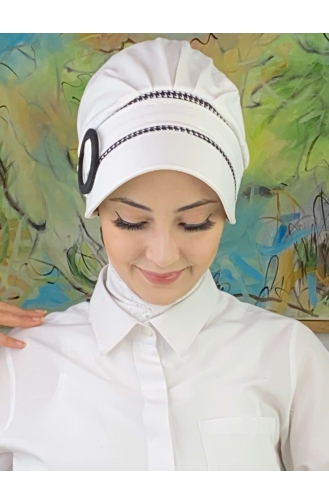 Nazlı Modèle Boucle Grand Pull Marron Lait Hijab Chapeau SBT26SPK27-04 Blanc Noir 26SPK27-04