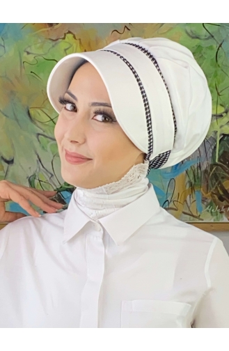 Nazlı Model Gesp Grote Melkbruine Trui Hijab Hoed SBT26SPK27-04 Wit Zwart 26SPK27-04