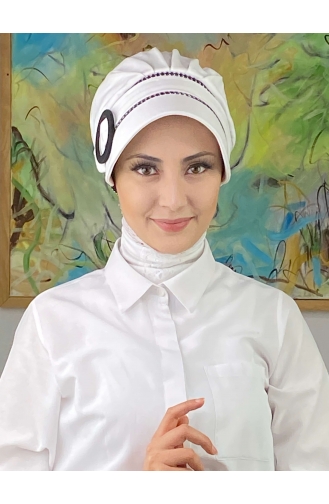 Nazlı Model Buckle Large Milk Brown Pullover Hijab Hat SBT26SPK27-04 White Black 26SPK27-04