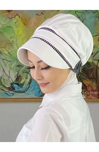 Nazlı Model Buckle Large Milk Brown Pullover Hijab Hat SBT26SPK27-04 White Black 26SPK27-04