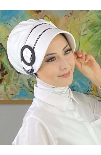 Nazlı Model Buckle Large Milk Brown Pullover Hijab Hat SBT26SPK27-04 White Black 26SPK27-04