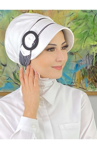 Nazlı Model Gesp Grote Melkbruine Trui Hijab Hoed SBT26SPK27-04 Wit Zwart 26SPK27-04