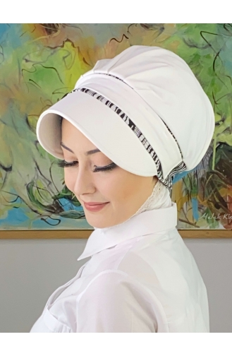 Nazlı Model Gesp Grote Melkbruine Trui Hijab Hoed SBT26SPK27-06 Wit Zwart 26SPK27-06