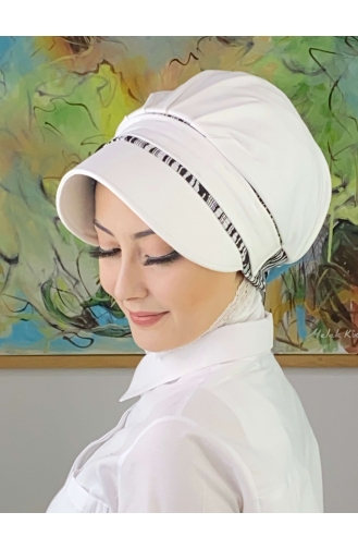 Nazlı Model Buckle Large Milk Brown Pullover Hijab Hat SBT26SPK27-06 White Black 26SPK27-06