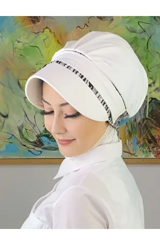 Nazlı Model Buckle Large Milk Brown Pullover Hijab Hat SBT26SPK27-06 White Black 26SPK27-06