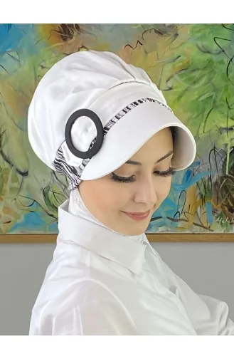 Nazlı Model Buckle Large Milk Brown Pullover Hijab Hat SBT26SPK27-06 White Black 26SPK27-06