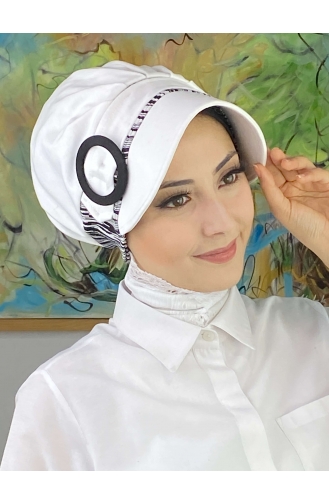 Nazlı Model Buckle Large Milk Brown Pullover Hijab Hat SBT26SPK27-06 White Black 26SPK27-06