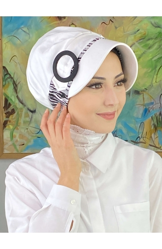 Nazlı Model Gesp Grote Melkbruine Trui Hijab Hoed SBT26SPK27-06 Wit Zwart 26SPK27-06