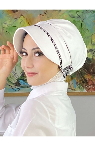 Nazlı Model Gesp Grote Melkbruine Trui Hijab Hoed SBT26SPK27-06 Wit Zwart 26SPK27-06