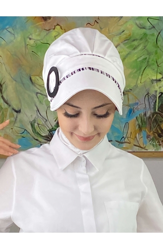 Nazlı Model Gesp Grote Melkbruine Trui Hijab Hoed SBT26SPK27-06 Wit Zwart 26SPK27-06