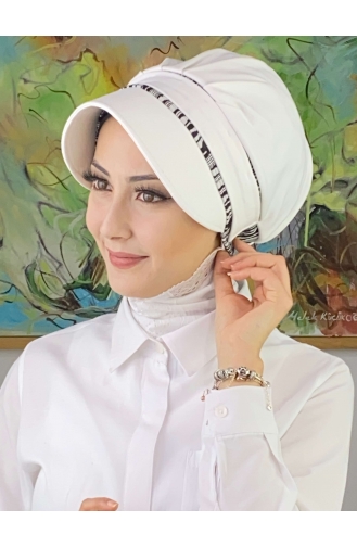 Nazlı Model Gesp Grote Melkbruine Trui Hijab Hoed SBT26SPK27-06 Wit Zwart 26SPK27-06