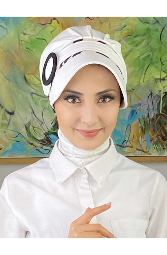 Nazlı Model Gesp Grote Melkbruine Trui Hijab Hoed SBT26SPK27-07 Wit Zwart 26SPK27-07