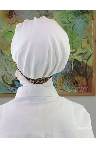 Nazlı Model Gesp Grote Melkbruine Houndstooth Hijab Hoed SBT26SPK27-08 Wit Bruin 26SPK27-08