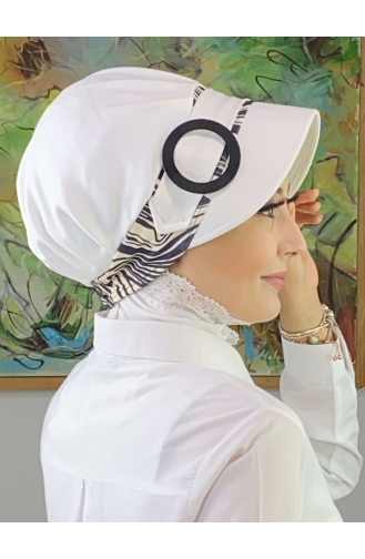 Nazlı Model Buckle Large Milk Brown Pullover Hijab Hat SBT26SPK27-09 White Black 26SPK27-09