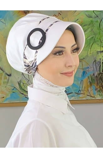 Nazlı Model Gesp Grote Melkbruine Trui Hijab Hoed SBT26SPK27-09 Wit Zwart 26SPK27-09