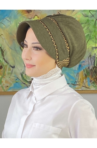 Nazlı Model Buckle Houndstooth Hijab Hat SBT26SPK16-10 Dark Khaki 26SPK16-10