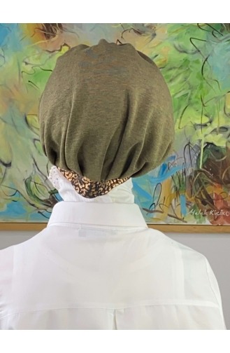 Nazlı Modèle Boucle Pied-de-poule Hijab Chapeau SBT26SPK16-11 Kaki Foncé 26SPK16-11