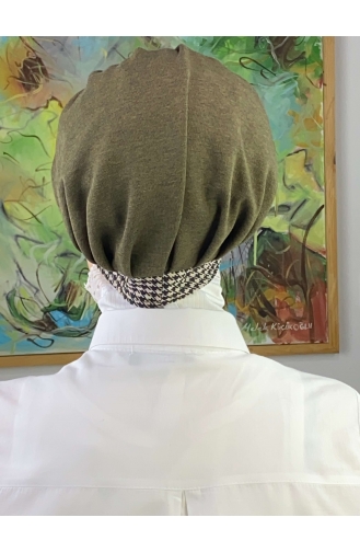 Nazlı موديل قبعة حجاب بإبزيم مربع الشكل SBT26SPK16-01 كاكي داكن 26SPK16-01