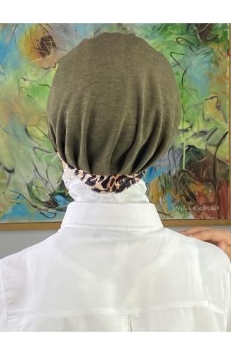 Nazlı Modèle Boucle Pied-de-poule Hijab Chapeau SBT26SPK16-02 Kaki Foncé 26SPK16-02