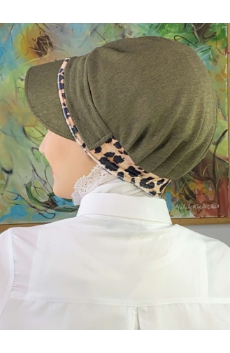 Nazlı Model Buckle Houndstooth Hijab Hat SBT26SPK16-02 Dark Khaki 26SPK16-02